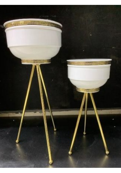 Vz-37 3 Ayak 2 Li Versaj Beyaz Gold Vazo Seti 68 Cm 28 Cm Çap Dekoratif Modern Şık Salon Vazo Altın
