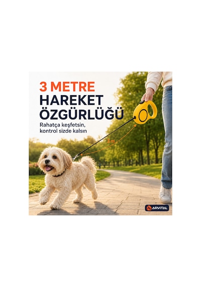 3 Metre Otomatik Uzayan Köpek Gezdirme Tasması Stoplu Geri Çekilebilir Çok Renkli