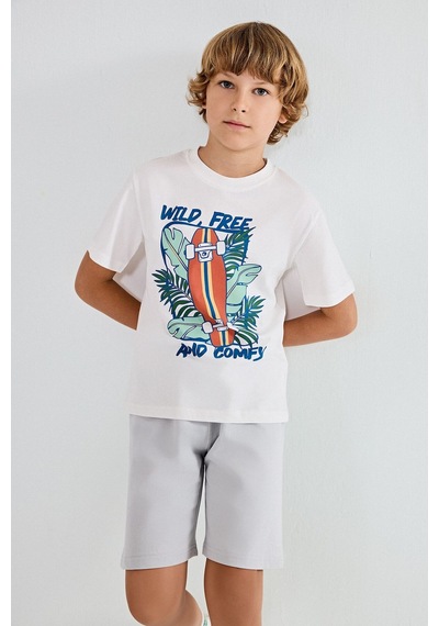 Defacto Regular Fıt Baskılı 2li Ecru Pijama Takımı Erkek Çocuk H8045a826hser105 Ekru-er105
