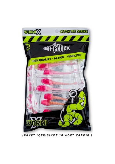Silikon Kurt Yem - 2,1g 70mm - Fishack Wormix - 10 Adet - Uv - Pembe/beyaz