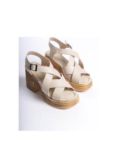 Preshley Kadın Diego Krem Ortopedik İç Taban 8 Cm Platform Topuk Sandalet-Krem Cilt Krem
