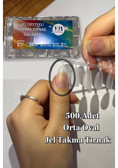 500 Adet Yeni Nesil Jel Destekli Oval Orta Uzun Takma Tırnak Önceden Törpülenmiş Orta Oval