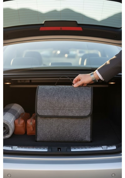 Araba Bagaj Çantası Oto Aksesuar Düzenleyici Organizer 35x30x25 Cm Antrasit/gri Renk 1 Adet