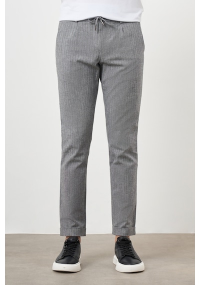 Morven Erkek Siyah Pamuk Keten Trend İpli Jogger Slim Fit Spor Pantolon Siyah