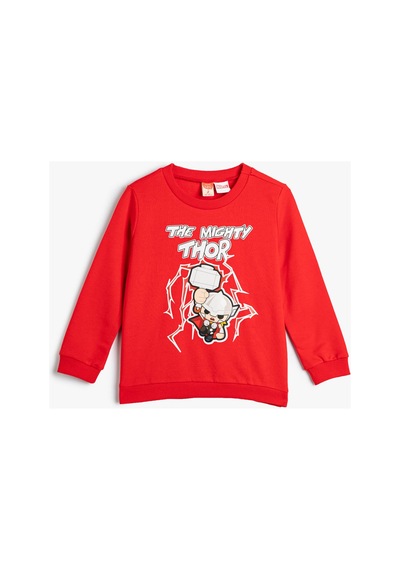 Koton Erkek Bebek Thor Sweatshirt Lisanslı Uzun Kollu Bisiklet Yaka Pamuklu Şardonlu Kırmızı