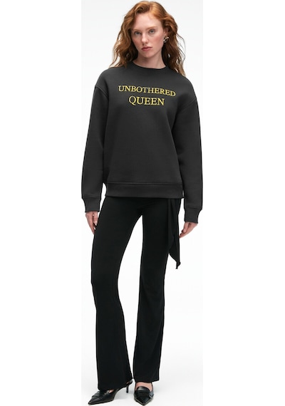 Grımelange AYSHUR Kadın Esnek Kumaşlı Kemer Detaylı Geniş Paçalı Slim Fit Siyah Pantolon