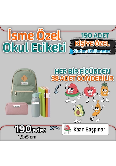 Kapbirhediye Okul Etiketi Isme Özel Kalem Defter Etiketi Meyve Temalı 190 Adet Çok Renkli