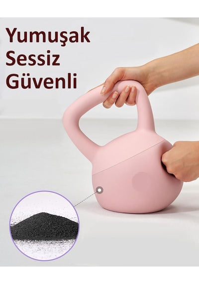 Valkyrie 4kg Soft Kettlebell Yumuşak Tabanlı Metal Kumlu Ses Yapmaz Darbeye Dayanıklı Çift El Ağırlık
