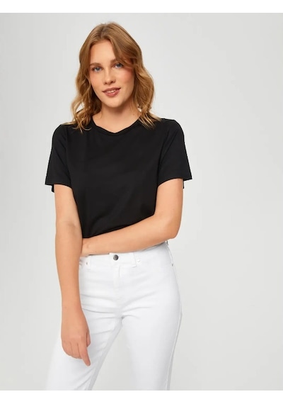 Faik Sönmez Kadın T-shirt B00002 Siyah