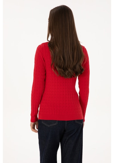 U.S. Polo Assn. Kadın Kırmızı V Yaka Basic Kazak 50307700-VR171