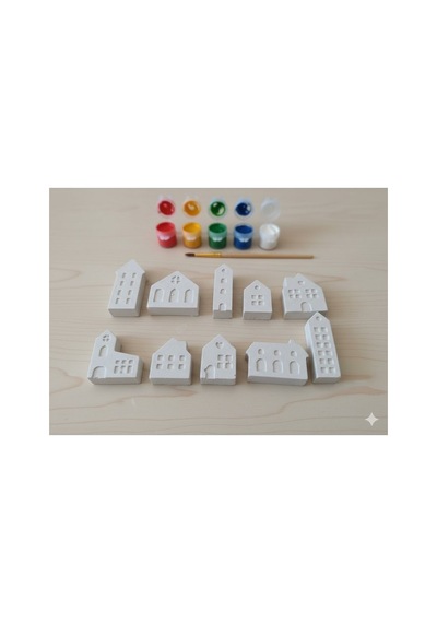 Taş Tozu Boyama Seti- Mini Şehir - 10'lu Set + 6 Ana Renk Boya+fı