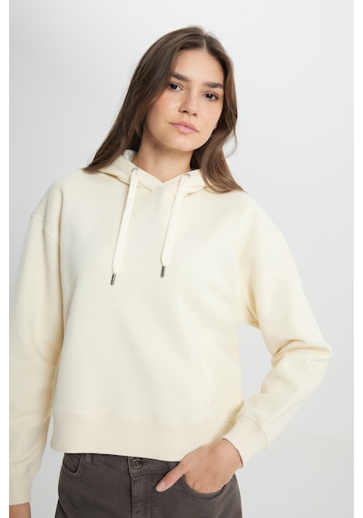 Regular Fit Normal Kesim Kapüşonlu İçi Polarlı Ekru Sweatshirt W242761A74 Ekru