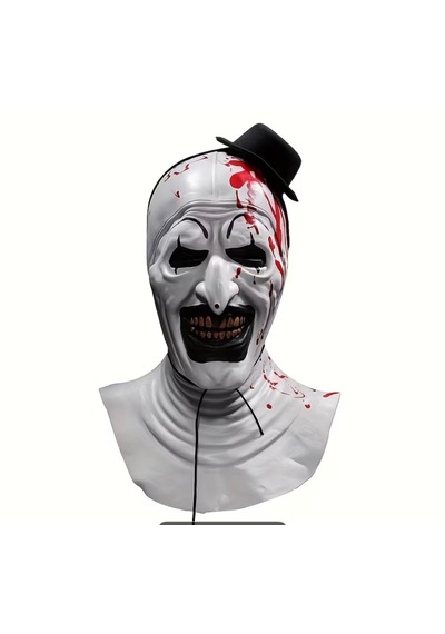 Cadılar Bayramı Korkunç Palyaço Maskesi Kanlı Katil Palyaço Kostüm Maskesi, Siyah Şapkalı Halloween Parti Aksesuarı 18+