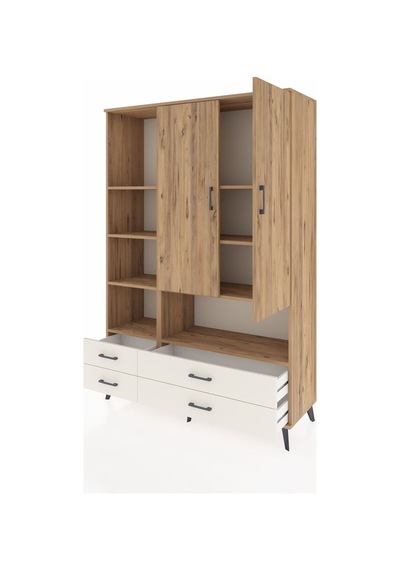 Hyperion Dolap 8 Raflı 4 Çekmeceli 2 Kapaklı 132x44x195 Çam-ç... Çam