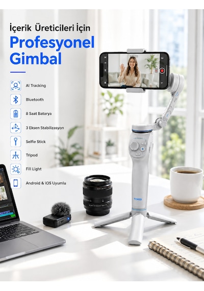 Akıllı Telefon Gimbal Sabitleyici 360 Takip Özellikli Profesyonel Video Çekim Stabilizeri - Lisinya