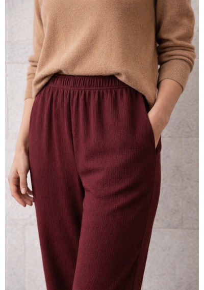 Ivoire Wear Kadın Beli Lastikli Bürümcük Pantolon Bordo
