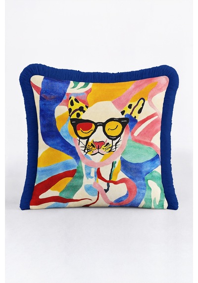 Pop Art Kedi Figürlü Renkli Saçaklı Yastık Kılıfı - Soyut Mavi Lacivert Püsküllü Kırlent Kılıfı Sessiz Kanyon Nova Pop Art Kedi Figürlü Renkli Saçaklı Yastık Kılıfı - Soyut Mavi Lacivert Püsküllü Kırlent Kılıfı Sessiz Kanyon Nova