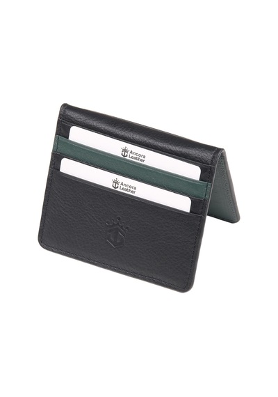 Ancora Leather Hakiki Deri Para Bölmeli Çıtçıtlı Portföy-unisex-26210 Siyah - Yeşil