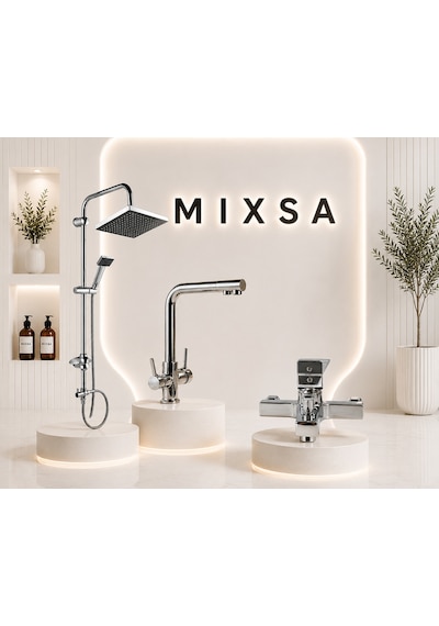 Premium Robot Duş Seti Krom Kare Banyo Bataryası 3 Yollu Arıtmalı Mutfak Bataryası Lüx 3'lü Set