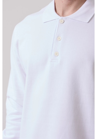 Galanthus Polo Sweat Uzun Kollu Pamuklu Sweatshirt İş Ve Günlük Kullanım İçin Beyaz