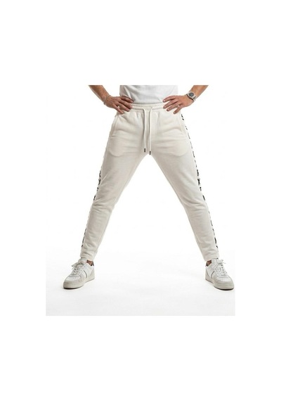 Plus Scorpion Erkek Slim Fit Eşofman Altı Yazılı Şerit Detaylı, Dar Paça Jogger Pantolon Beyaz