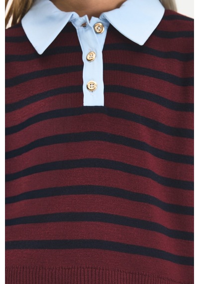 Defacto Relaxed Fit Polo Yaka Çizgili Oxford Kazak Kız Çocuk I3601a826wnbr194 Bordo-br194