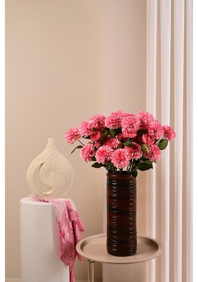 Pembe Yapay Dahlia Yıldız Çiçeği 3 Dallı Lüx İpeksi Dokulu 75 Cm