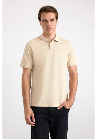 Süvari Bej Regular Düz Nakışlı Pike Düğmeli Polo Yaka Tişört Ts1014000473-bj3
