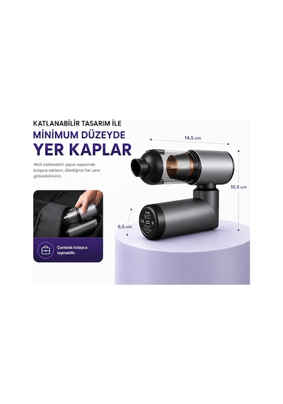 20.000 Pa Kablosuz Araç Süpürgesi 120w Güçlü Emiş 7800 Mah Şarjlı El Süpürgesi 8 Başlıklı Hepa Filtreli Mini Vakum Gri