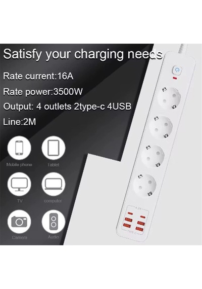 Termal Akım Korumalı 4 Lü Priz 4x Usb 2x Type-c Çıkışlı Grup Priz Çoğaltıcı 3500w Diğer
