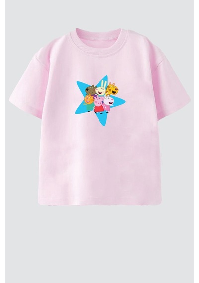 Monila Kız Çocuk Pamuklu Bisiklet Yaka T-shirt Pembe