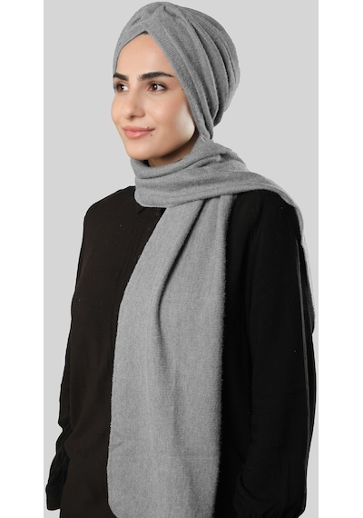 Hürrem Bone Gri Kışlık Kendinden Atkılı Peluş Tesettür Bone Jakar Düz 2329 15 Gri