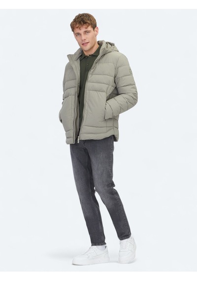 Kip Haki Regular Fit Kapüşonlu Casual Dokuma Mont Haki -