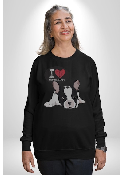 Seni Seviyorum Bulldog Unisex Siyah Baskılı Sweatshirt Siyah