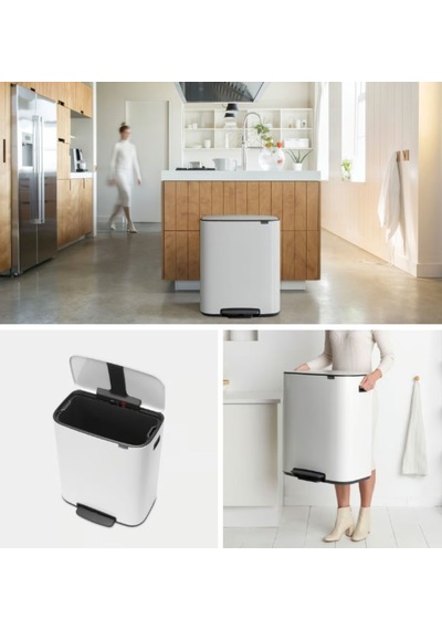 Brabantia Bo Matt Beyaz Pedallı Çöp Kutusu 60lt Plastik İç Kovalı Beyaz