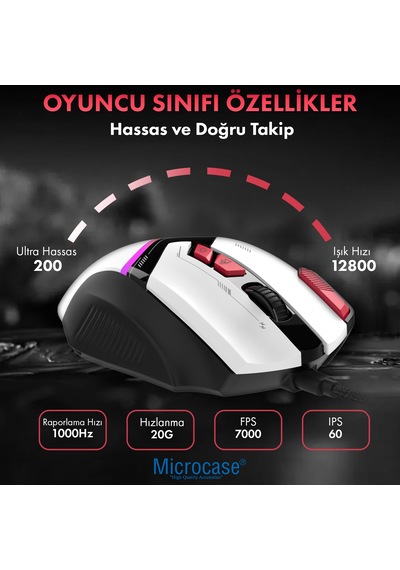 Microcase G911 Usb Kablolu 8 Tuşlu Rgb Işıklı 7200 Dpı Oyuncu Mouse - Al5772