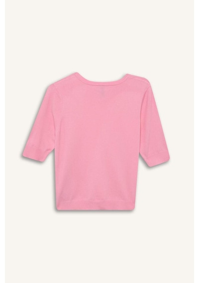 DeFacto Regular Fit Bisiklet Yaka Basic Düz Kısa Kollu Triko Kazak D6272AX25SMPN82 Pembe