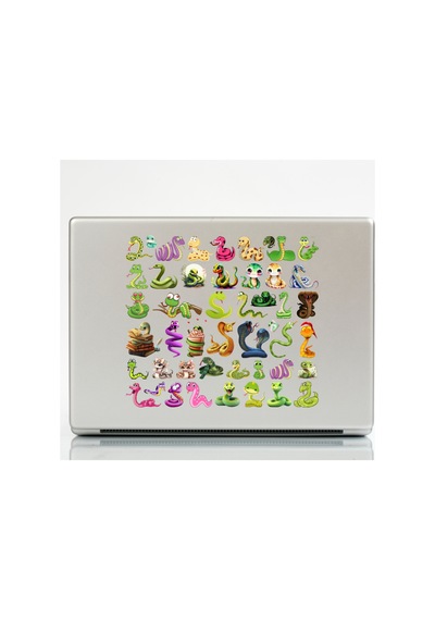 70 Adet Sevimli Yılan Figürlü Sticker Seti - Etiket Seti Scrapbook Bullet Journal Çok Renkli