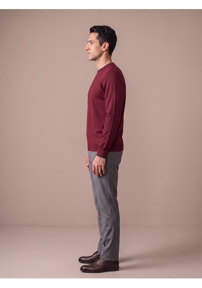 Maccali Erkek Bordo Kontrast Şeritli Bisiklet Yaka Triko Sweatshirt