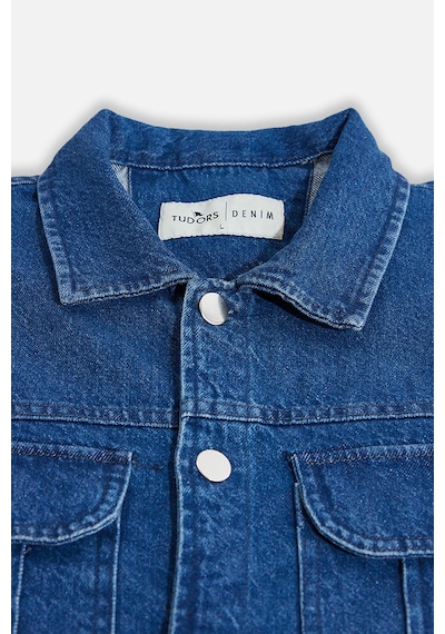 Tudors Unisex Relax Fit Rahat Kesim Denim Kot Kapaklı Çift Cepli Overshirt Ceket Tarzı Gömlek-33051 Lacivert