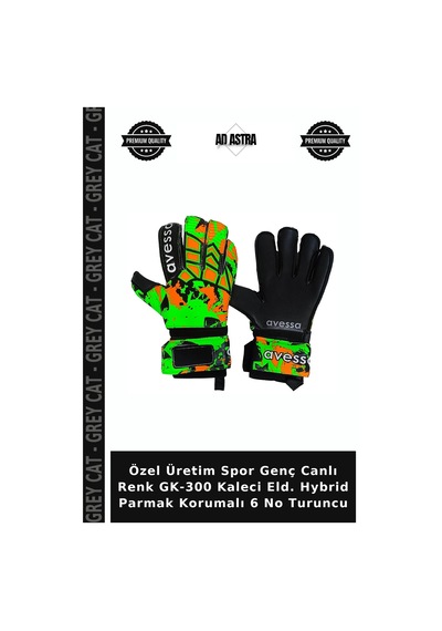 Özel Üretim Spor Genç Canlı Renk Gk-300 Kaleci Eld. Hybrid Parmak Korumalı 6 No Turuncu