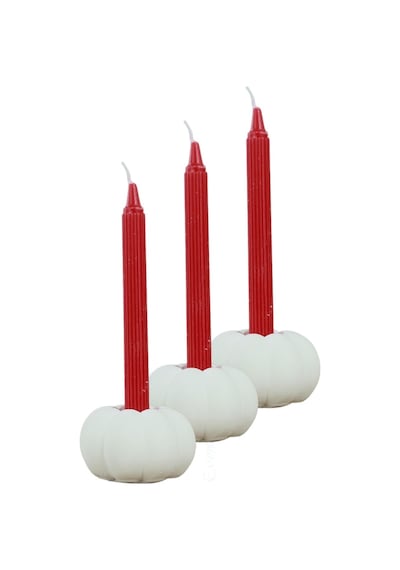 Eskitme Mumluk Şamdan 3 Adet Tealight Ve İnce Mum Uyumlu Kabak Model - Beyaz