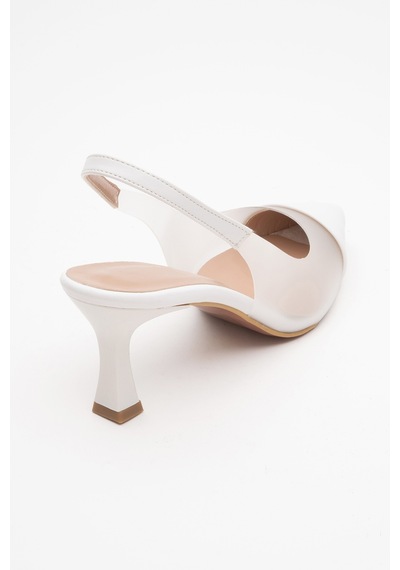 Luvishoes Luvi Shoes Moore Beyaz Şeffaf Arkası Açık Sivri Burun Kadın Topuklu Ayakkabı Beyaz