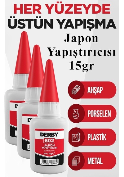Derby 602 Japon Yapıştırıcı 15 Gr 3 Adet Yüksek Yapıştırma Gücü Tek Bileşenli Düşük Viskozite Güçlü Yapıştırıcı 15gr