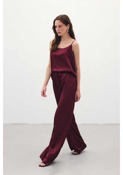 Sateen Bağcıklı Salaş Pantolon - Bordo-136385 Bordo