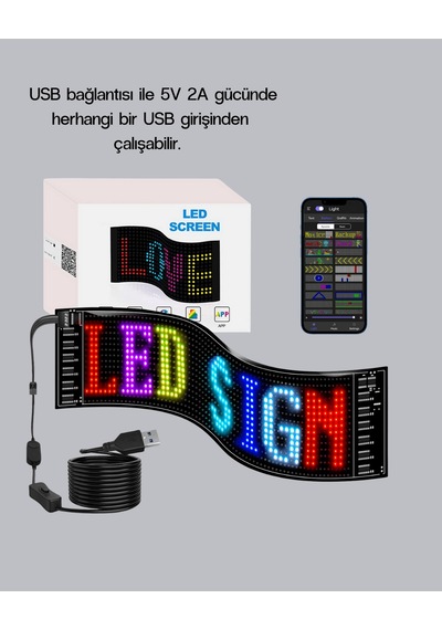 Rgb Led Panel 16x96-2-1 Çok Renkli Usb Bağlantılı Görsel Gösterimli