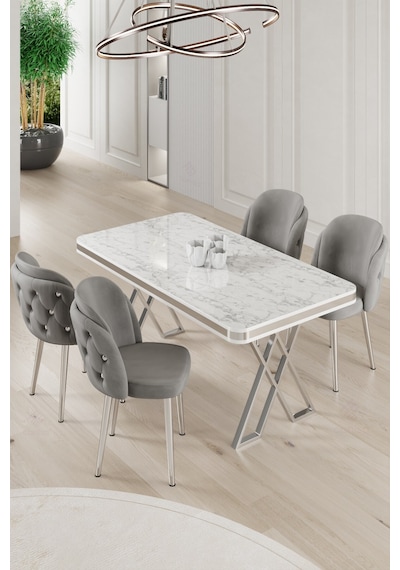 Canisa Rigel Serisi 80x130 Lak Panel Beyaz Mermer Desen Masa Takımı Krom Ayaklı 4 Gri Sandalye Masa Beyaz Mermer Desen Sandalye Gri Canisa Rigel Serisi 80x130 Lak Panel Beyaz Mermer Desen Masa Takımı Krom Ayaklı 4 Gri Sandalye Masa Beyaz Mermer Desen Sandalye Gri