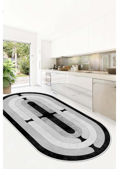 West Home Dijital Baskı Yıkanabilir Kaymaz Taban Leke Tutmaz Gri Oval Mutfak Halısı Salon Halısı Ve Yolluk Wh 577 Grey Oval
