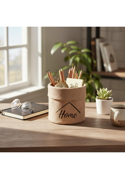 Lexroo "home" Mini Jüt Saksı Kılıfı Krem Renk Katlanabilir Kumaş Bitki Sepeti Standart