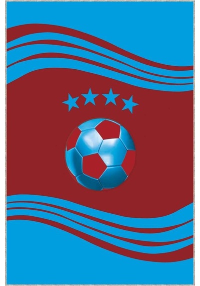Bordo Ve Mavi Kaymaz Tabanlı Yıkanır Taraftar Halısı Vh053n11 Bordo - Mavi